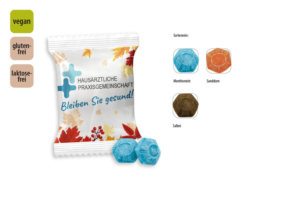 Hustenbonbon Duopack Werbetüte 2 Stück  ,  Inhalt:  Hustenbonbon Sanddorn