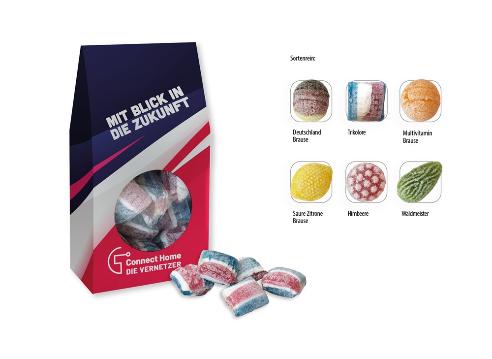 Beutelschachtel mit Bonbons 60 g  ,  Inhalt:  Waldmeister
