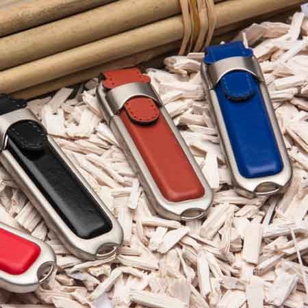 USB-Stick Kunstleder Office-Blau-512 MB