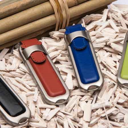 USB-Stick Kunstleder Office-Blau-512 MB
